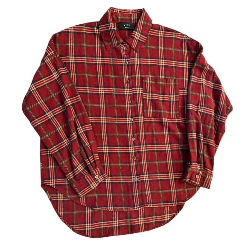 Vici red plaid button up shirt